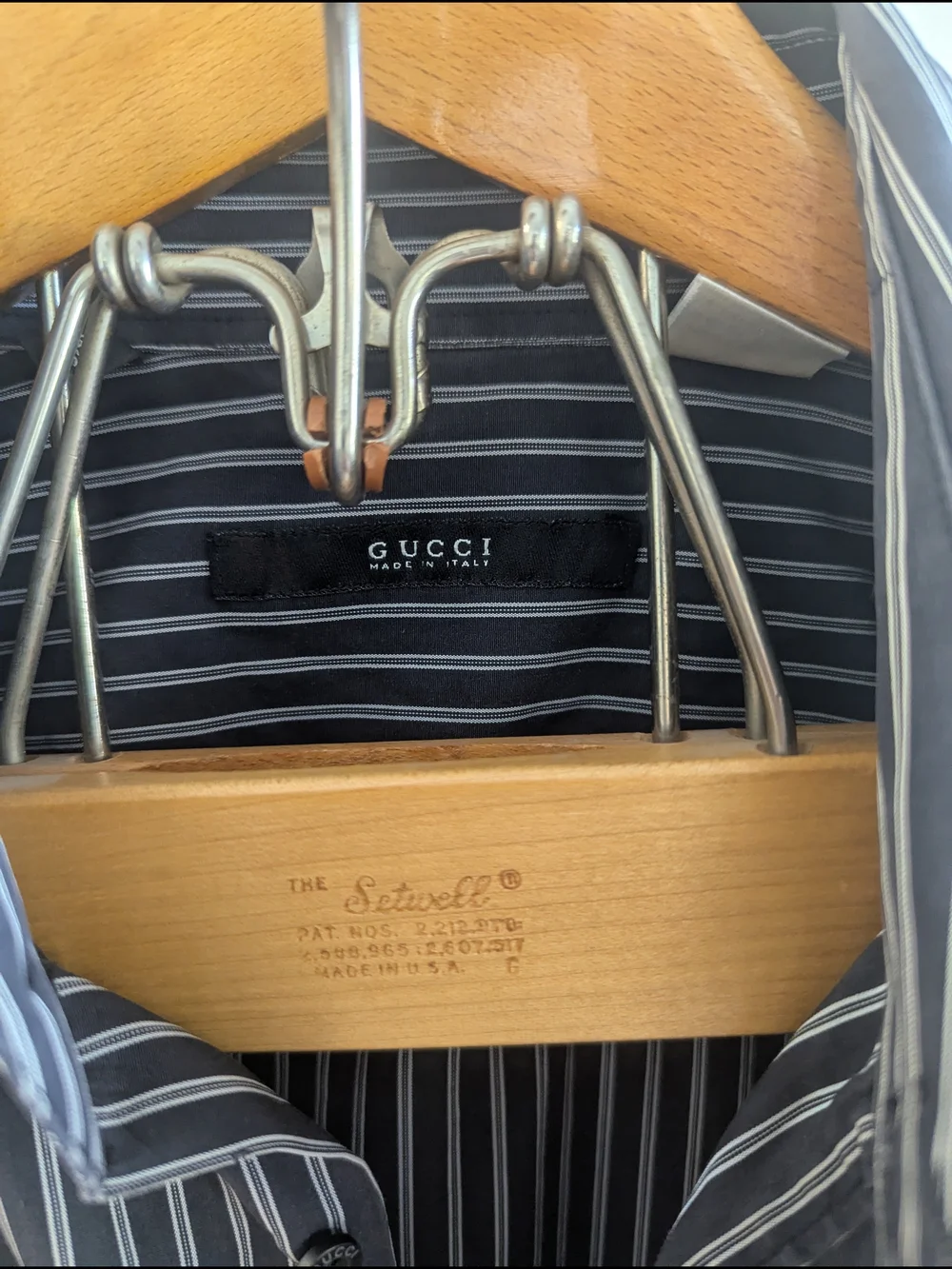 Gucci Men's Striped Dress Shirt Size 41 16 Charcoal Black White Made In Italy